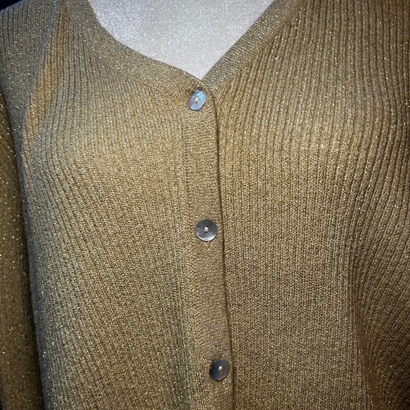 Laura Scott Gold Sweater Cardigan Metallic Shimmer Knit Plus Size 1X - Picture 6 of 7